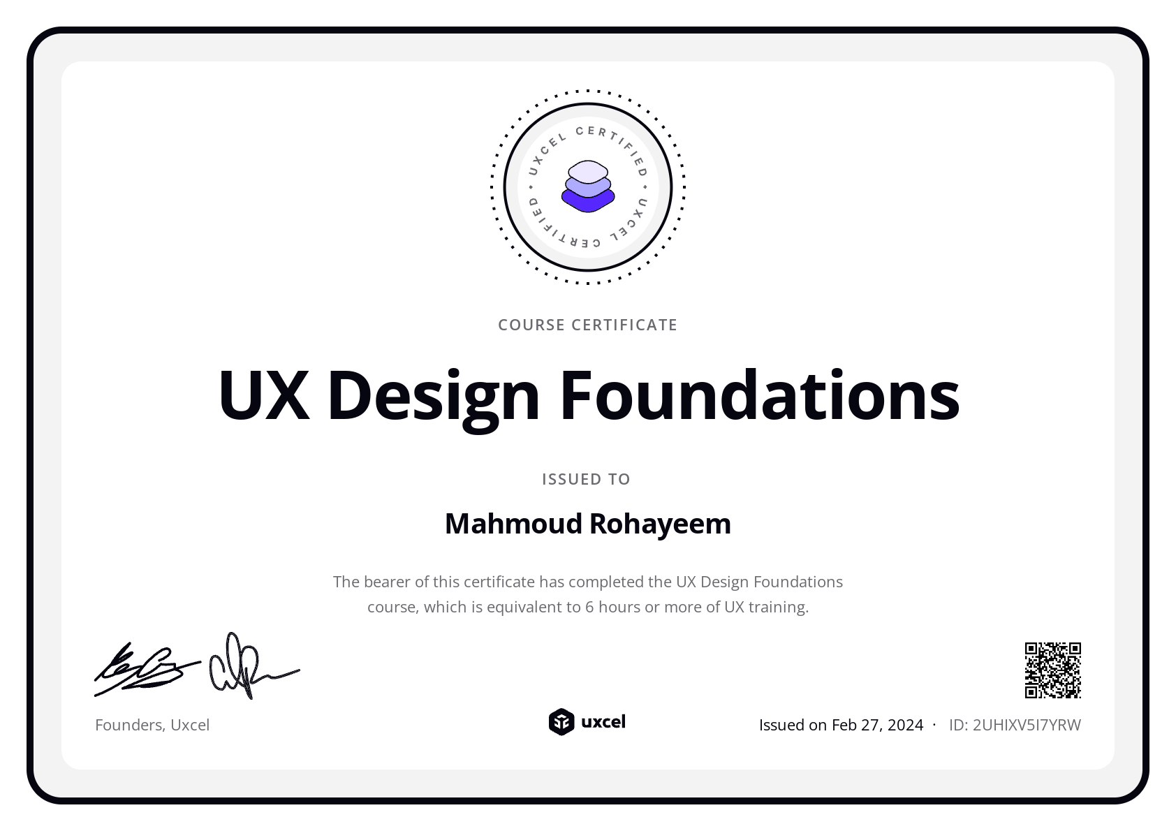 Mahmoud Rohayeem's certificate